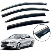 Дефлектор вікна для Skoda Octavia A-7 2013-2019 Sedan (на скотче) з нерж. хром полоскою